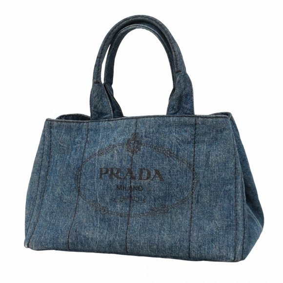 Prada Canapa Denim Tote Bag, Blue, Women's - Picture 1 of 10